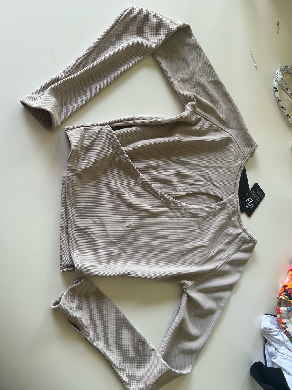 ALO Yoga Women's Long Sleeve Scoop-Neck Top in Light Taupe